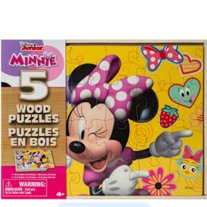 New Disney Minnie Mouse 5 Wood Puzzles Set